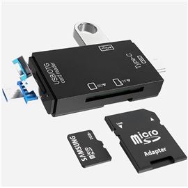 Multifunkční čtečka karet 6v1 USB 2.0/mikro USB/Adaptér OTG typu C TF/SD, černá